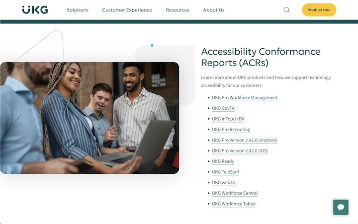 accesibility conformance report section of UKG.com