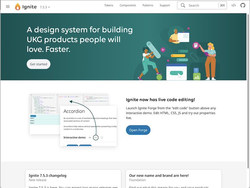 Ignite design system home page