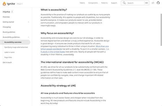 accessibility overview in the Ignite design system