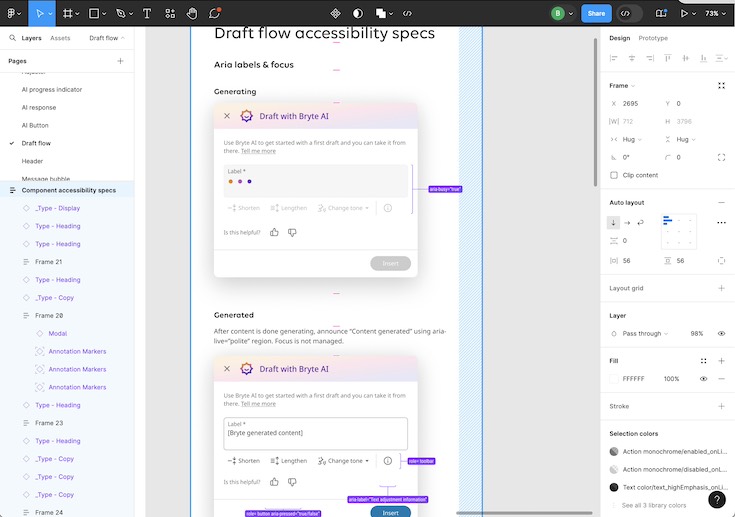 accessibility documentation for AI drafting feature in Figma