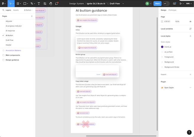 AI button component accessibility specs in Figma