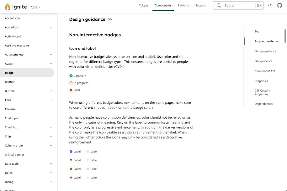 badge component documentation in the design system