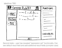 rough sketch of the expression builder with the steps menu revealed