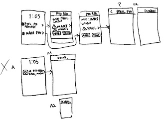 rough screen flow sketches for notification features