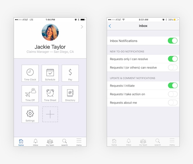 mid fidelity prototypes of the home screen and notification settings