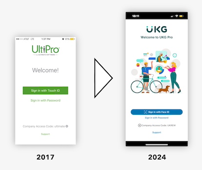 Screenshots of the login screen from 2017 and 2024. The interaction design is identical