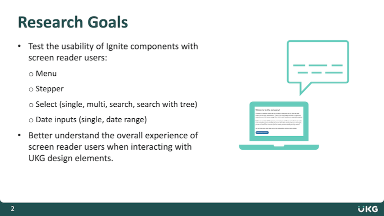 Research goals for the study in a slide deck