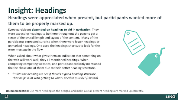 Research results: participants wanted better headings