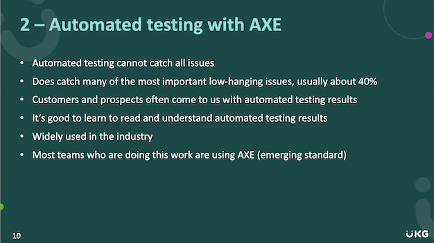 important details about automated accessibility testing, slide deck